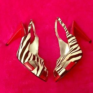 Red and Zebra Print Peep Toe Slingback Pumps